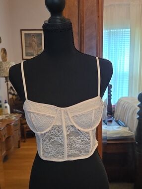 Zara Cream Lace Bustier with Spaghetti Straps